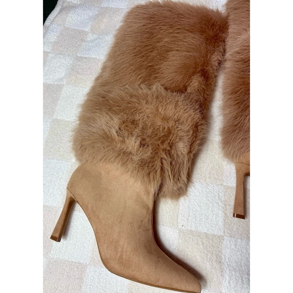 Bamboo Camel Tan Faux Fur Knee High Pointed Toe Stiletto Boots Size 11 - Picture 9 of 12